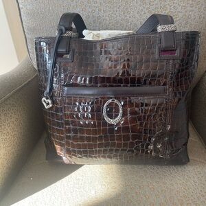 Elegant Brown Crocodile-Embossed Tote Bag